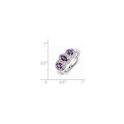 Sterling Silver Rhodium Amethyst u0026 Diamond Ring