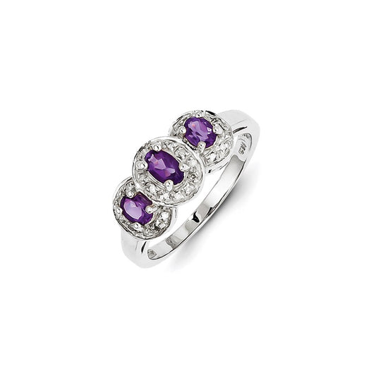 Sterling Silver Rhodium Amethyst u0026 Diamond Ring