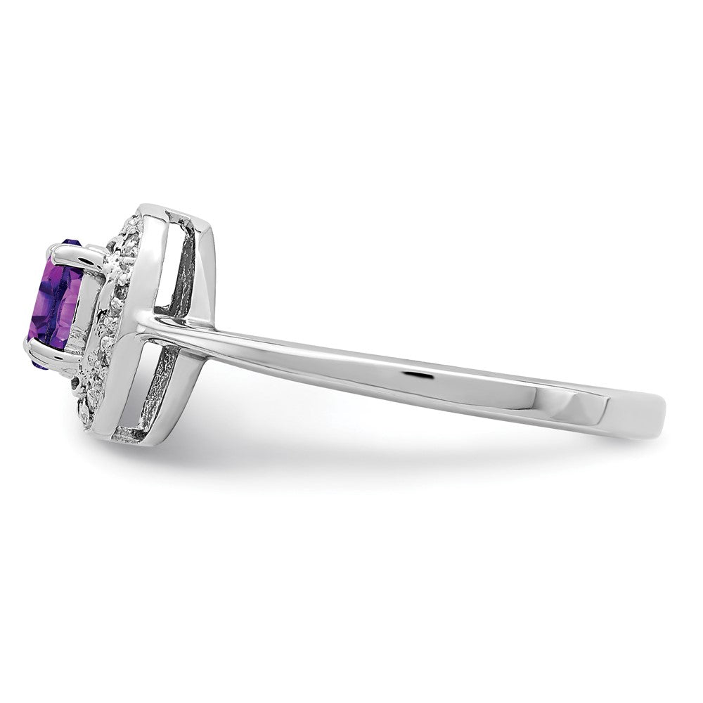 Sterling Silver Rhodium Amethyst u0026 Diamond Ring