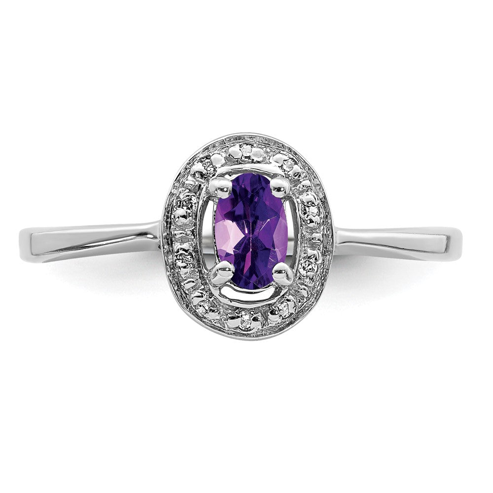 Sterling Silver Rhodium Amethyst u0026 Diamond Ring