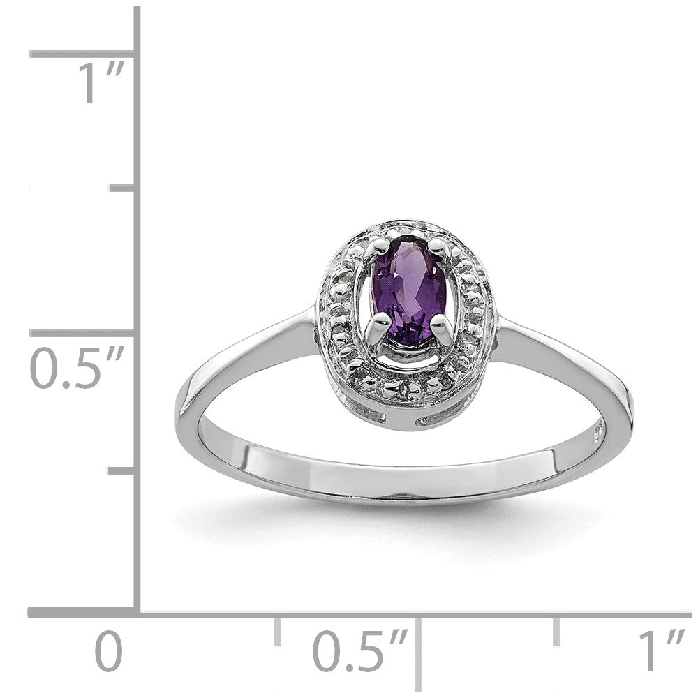 Sterling Silver Rhodium Amethyst u0026 Diamond Ring