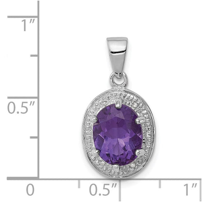 Sterling Silver Rhodium Plated Amethyst and Diamond Pendant