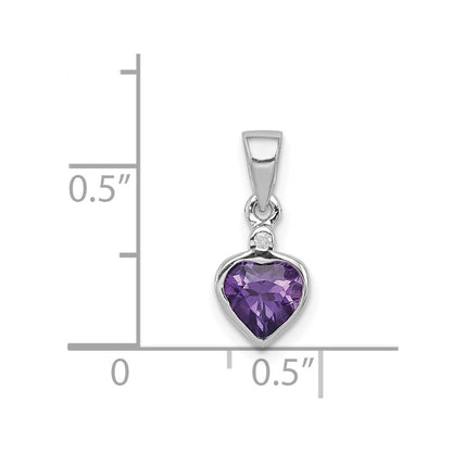 Sterling Silver Rhodium Plated Amethyst and Diamond Pendant