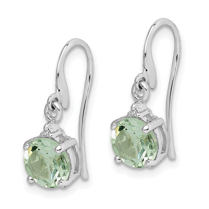 Sterling Silver Rhodium Plated Green Quartz u0026 Diam Wire Earrings