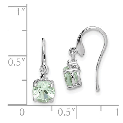 Sterling Silver Rhodium Plated Green Quartz u0026 Diam Wire Earrings