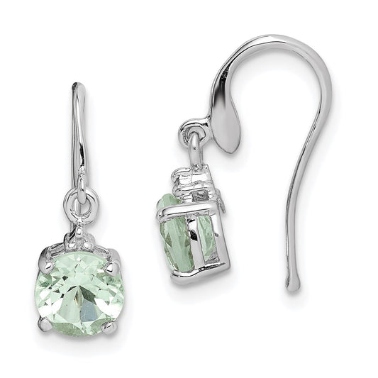 Sterling Silver Rhodium Plated Green Quartz u0026 Diam Wire Earrings