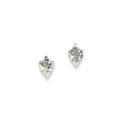 Sterling Silver Green Quartz u0026 Diamond Heart Post Earrings