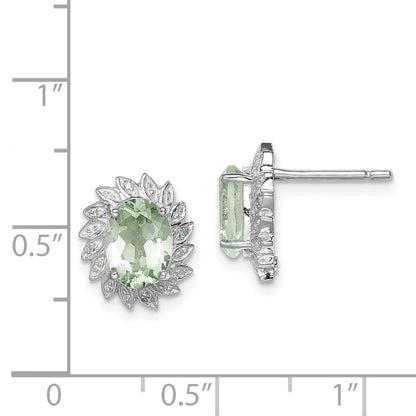 Sterling Silver Rhodium Green Quartz Diamond Earrings