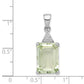 Sterling Silver Rhodium Emerald-cut Green Quartz u0026 Diamond Pendant