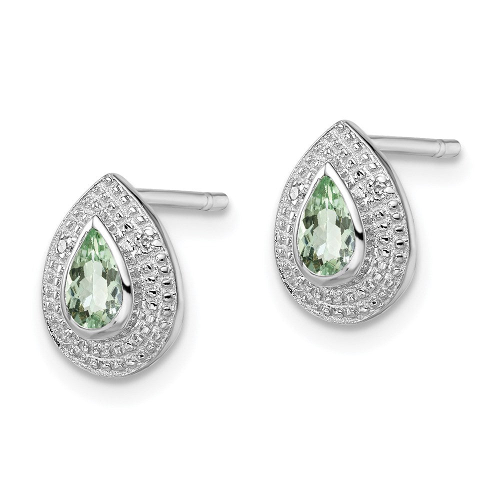Sterling Silver Rhodium Green Quartz u0026 Diamond Post Earrings