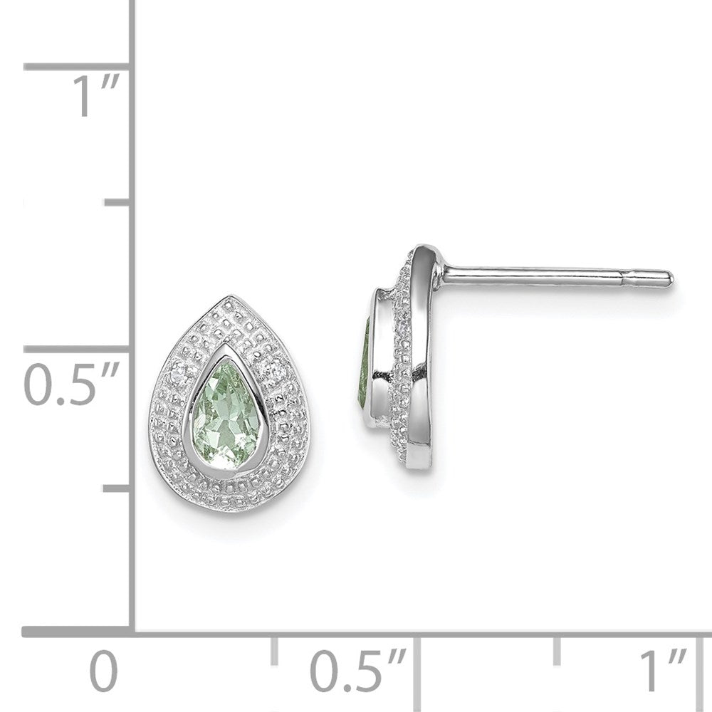 Sterling Silver Rhodium Green Quartz u0026 Diamond Post Earrings