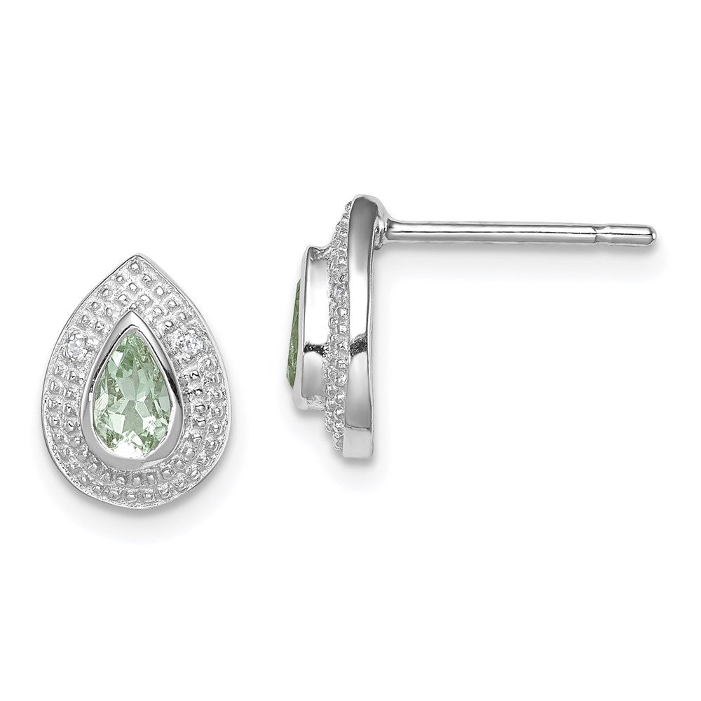Sterling Silver Rhodium Green Quartz u0026 Diamond Post Earrings