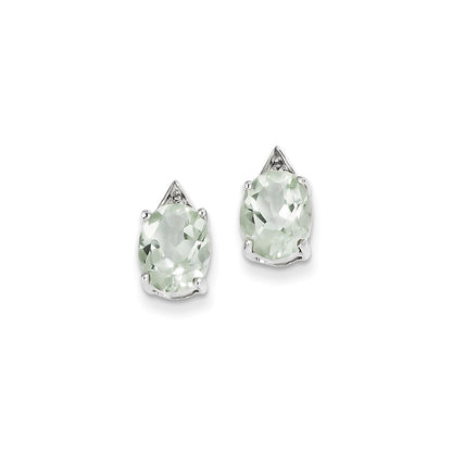 Sterling Silver Rhodium Green Quartz u0026 Diamond Post Earrings
