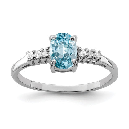 Sterling Silver Rhodium Light Swiss Blue Topaz u0026 Diamond Ring