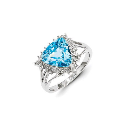 Sterling Silver Rhodium Trillion Lt Swiss Blue Topaz u0026 Diamond Ring