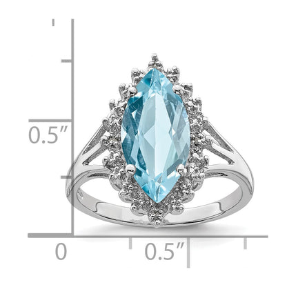 Sterling Silver Rhodium Light Swiss Blue Topaz Diamond Ring