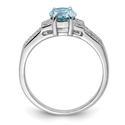Sterling Silver Rhodium Light Swiss Blue Topaz u0026 Diamond Ring