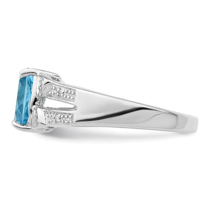 Sterling Silver Rhodium Light Swiss Blue Topaz u0026 Diamond Ring