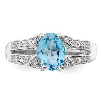 Sterling Silver Rhodium Light Swiss Blue Topaz u0026 Diamond Ring