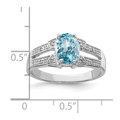 Sterling Silver Rhodium Light Swiss Blue Topaz u0026 Diamond Ring