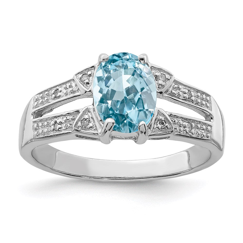 Sterling Silver Rhodium Light Swiss Blue Topaz u0026 Diamond Ring