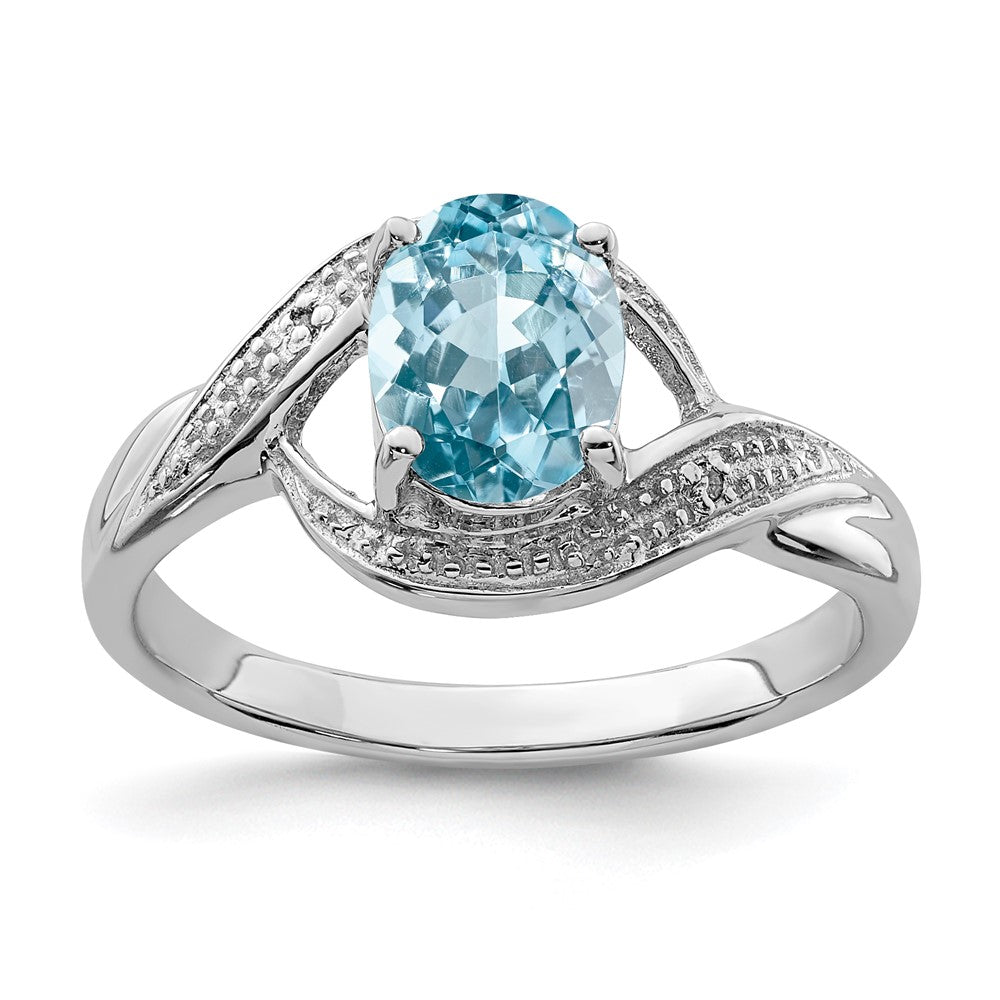 Sterling Silver Rhodium Swiss Blue Topaz u0026 Diamond Ring