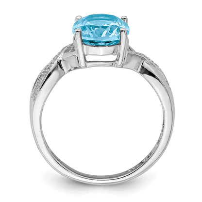 Sterling Silver Rhodium Light Swiss Blue Topaz u0026 Diamond Ring