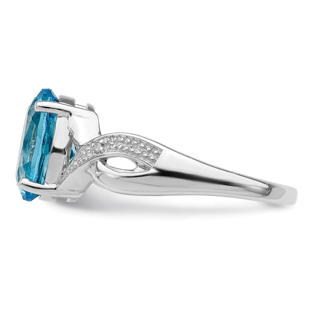 Sterling Silver Rhodium Light Swiss Blue Topaz u0026 Diamond Ring