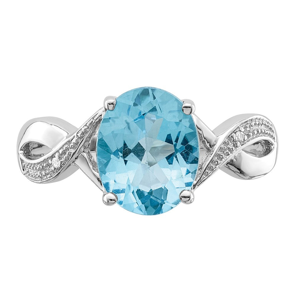 Sterling Silver Rhodium Light Swiss Blue Topaz u0026 Diamond Ring