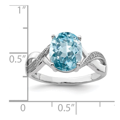 Sterling Silver Rhodium Light Swiss Blue Topaz u0026 Diamond Ring