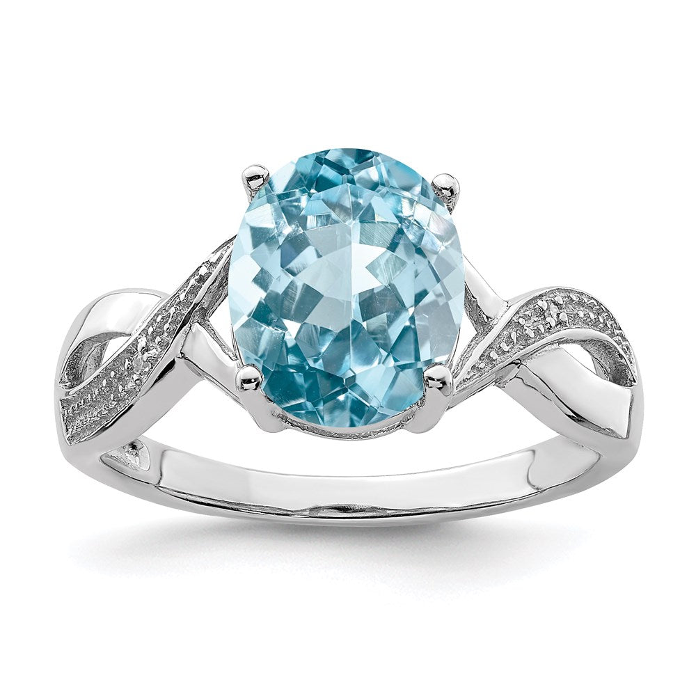 Sterling Silver Rhodium Light Swiss Blue Topaz u0026 Diamond Ring