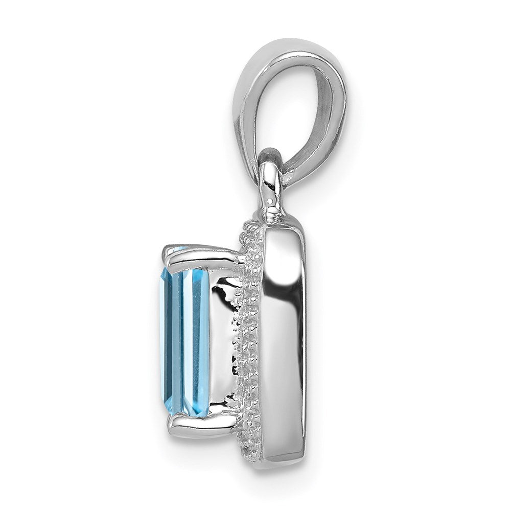 Sterling Silver Rhodium Emerald-cut Lt Sw Blue Topaz u0026 Diamond Pendant