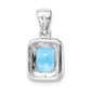 Sterling Silver Rhodium Emerald-cut Lt Sw Blue Topaz u0026 Diamond Pendant