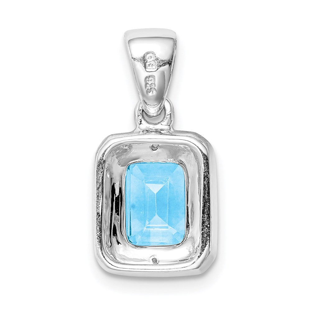 Sterling Silver Rhodium Emerald-cut Lt Sw Blue Topaz u0026 Diamond Pendant