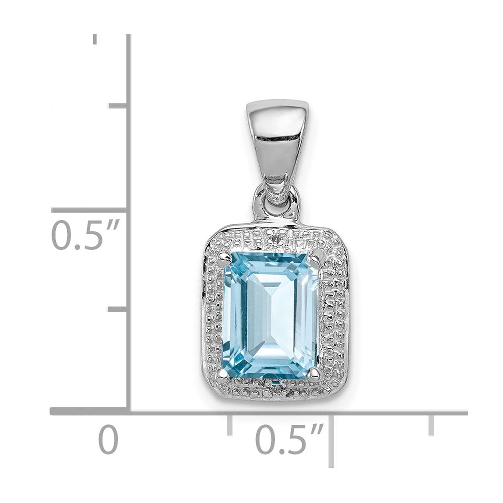 Sterling Silver Rhodium Emerald-cut Lt Sw Blue Topaz u0026 Diamond Pendant