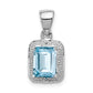 Sterling Silver Rhodium Emerald-cut Lt Sw Blue Topaz u0026 Diamond Pendant