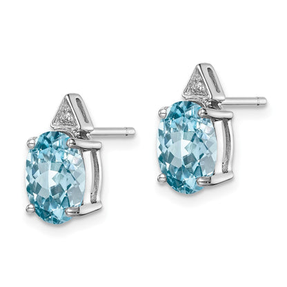 Sterling Silver Rhodium Light Swiss Blue Topaz u0026 Diamond Post Earrings