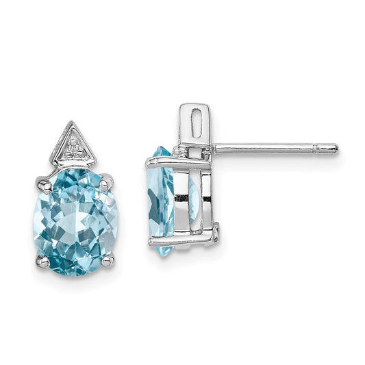 Sterling Silver Rhodium Light Swiss Blue Topaz u0026 Diamond Post Earrings