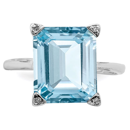 Sterling Silver Rhodium Light Swiss Blue Topaz Diamond Ring
