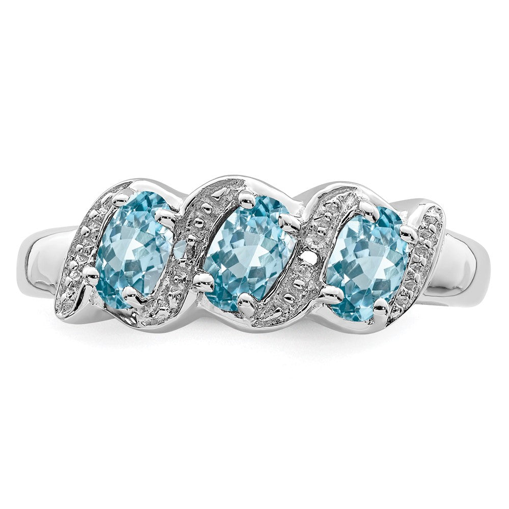 Sterling Silver Rhodium Light Swiss Blue Topaz u0026 Diamond Ring