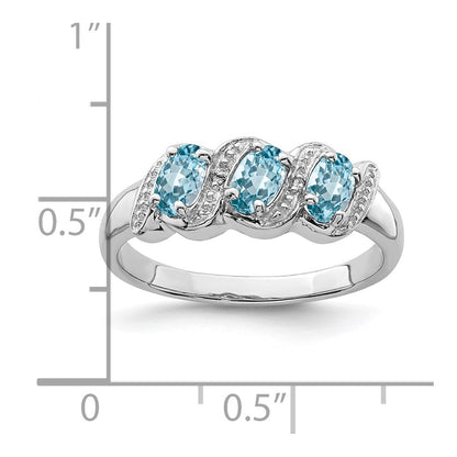 Sterling Silver Rhodium Light Swiss Blue Topaz u0026 Diamond Ring