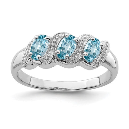Sterling Silver Rhodium Light Swiss Blue Topaz u0026 Diamond Ring