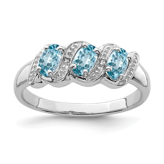 Sterling Silver Rhodium Light Swiss Blue Topaz u0026 Diamond Ring