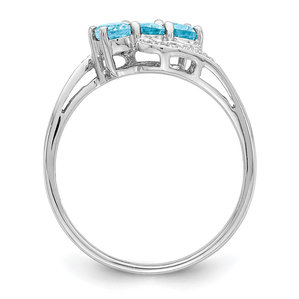 Sterling Silver Rhodium 3 Stone Light Swiss Blue Topaz u0026 Diamond Ring