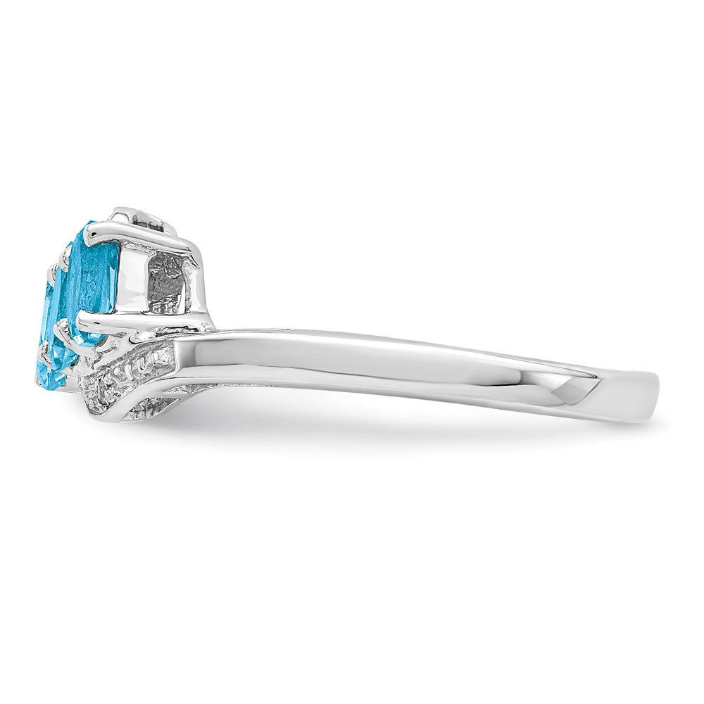Sterling Silver Rhodium 3 Stone Light Swiss Blue Topaz u0026 Diamond Ring