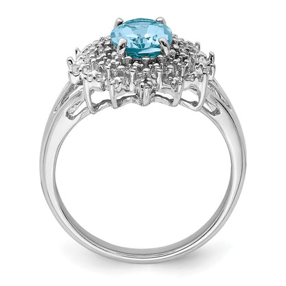 Sterling Silver Rhodium Light Swiss Blue Topaz u0026 Diamond Ring