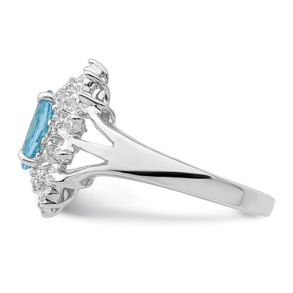 Sterling Silver Rhodium Light Swiss Blue Topaz u0026 Diamond Ring
