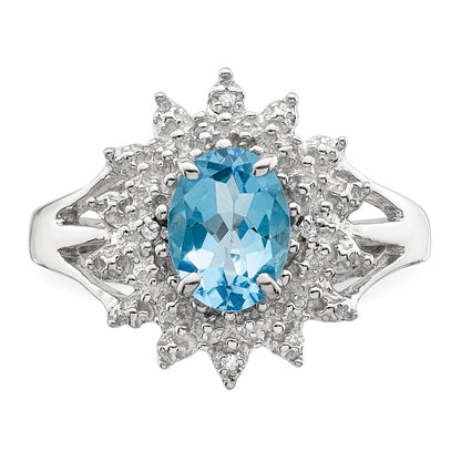 Sterling Silver Rhodium Light Swiss Blue Topaz u0026 Diamond Ring
