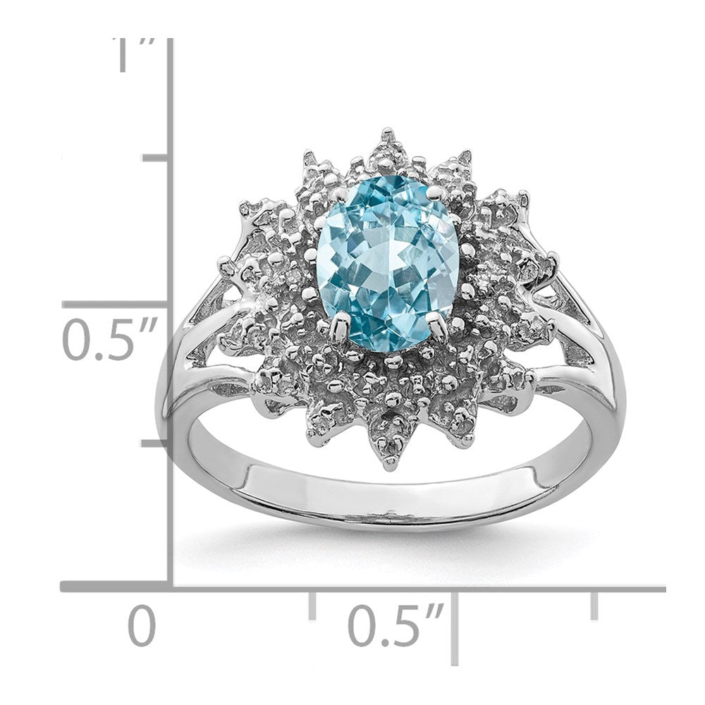 Sterling Silver Rhodium Light Swiss Blue Topaz u0026 Diamond Ring