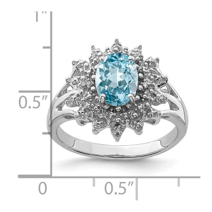 Sterling Silver Rhodium Light Swiss Blue Topaz u0026 Diamond Ring